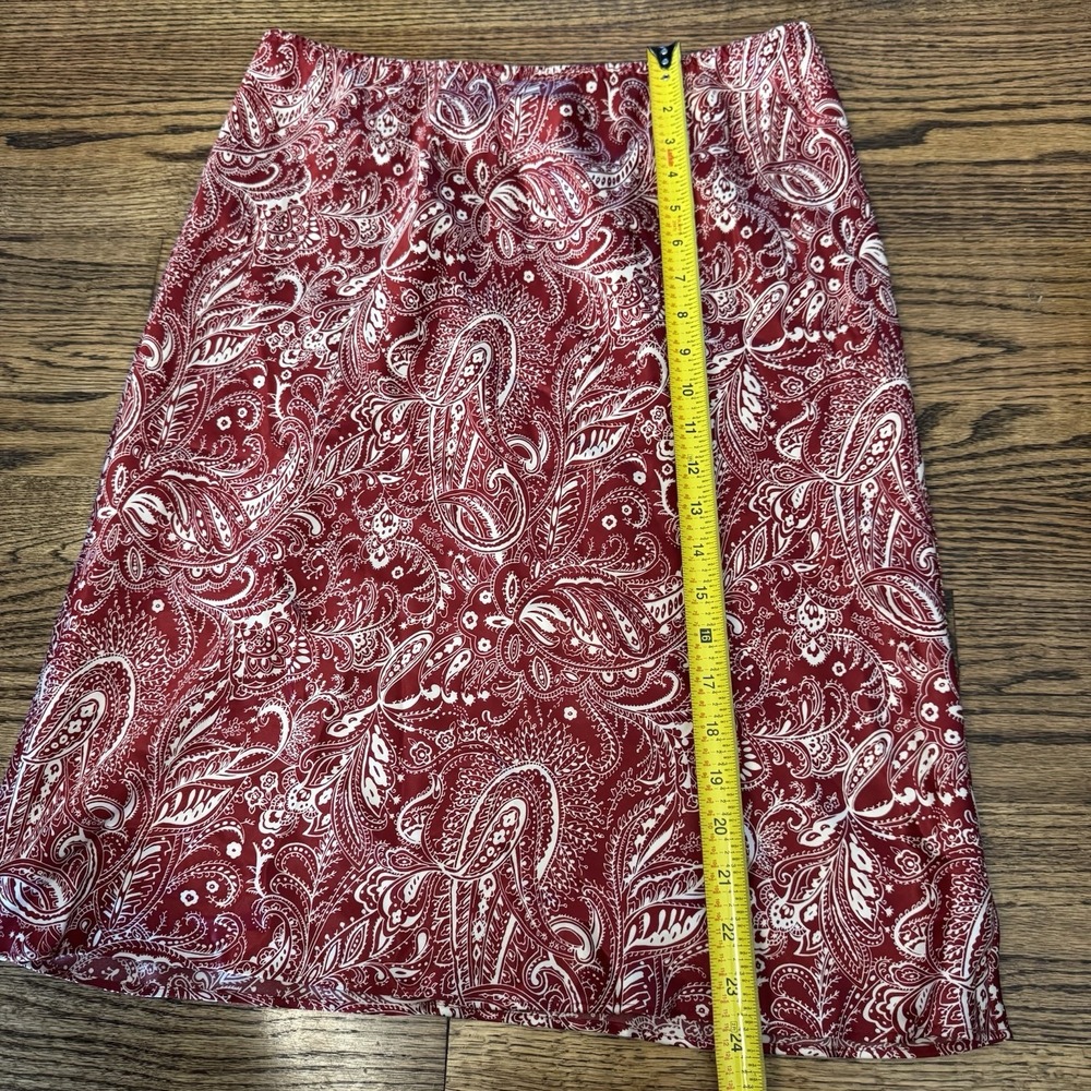Banana Republic Paisley Print Silk Skirt Womens Size 6 Red Ivory Holiday Classy - Picture 7 of 7